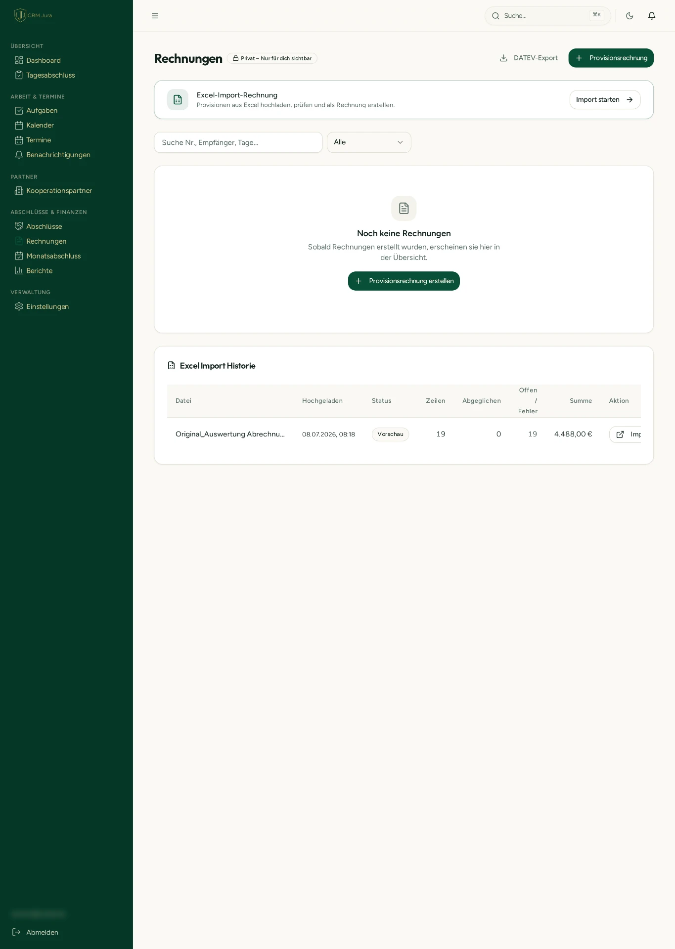 CRM Jura — Abrechnung