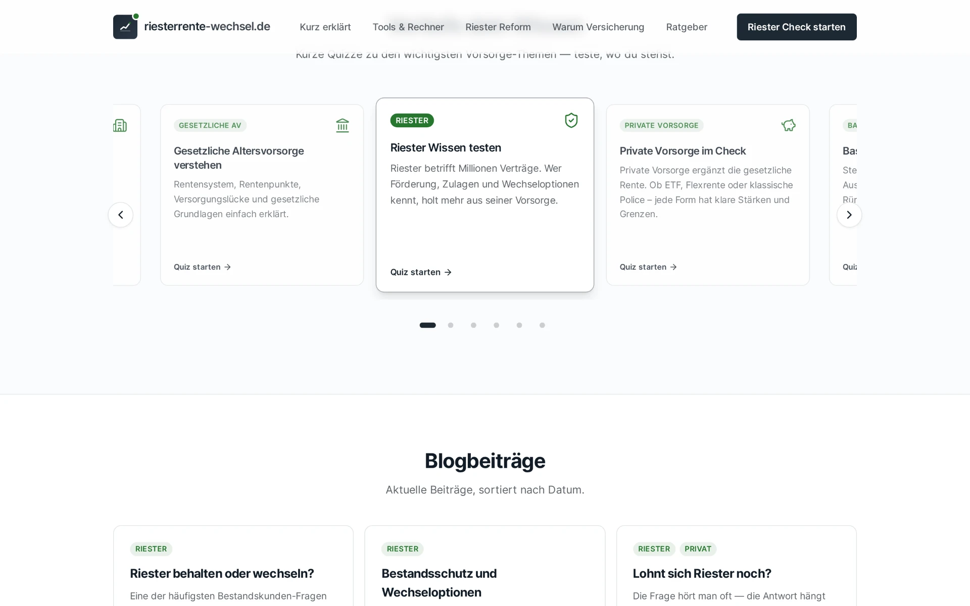 riesterrente-wechsel.de — Ratgeber und Quizze